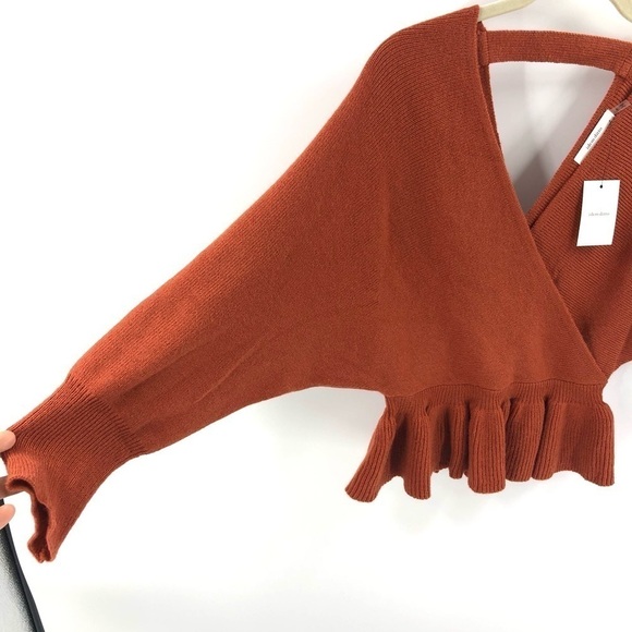 NWT Idem Ditto Rust Batwing Peplum Sweater Ribbed Open Back Top Size Small - Picture 4 of 11